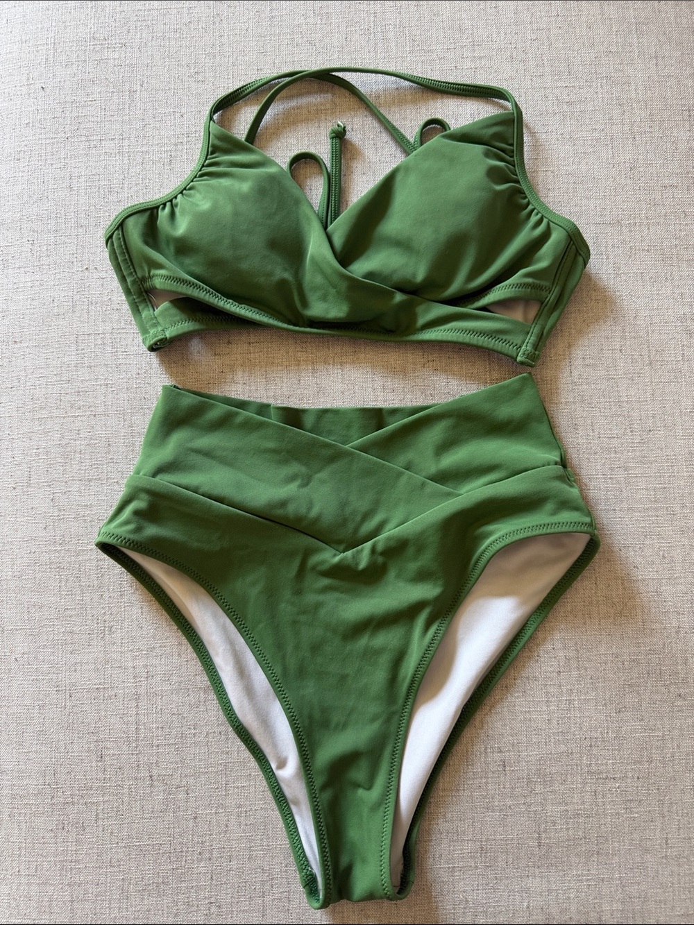 PINK Victoria's Secret Olive Green High-Waist Bikini Set